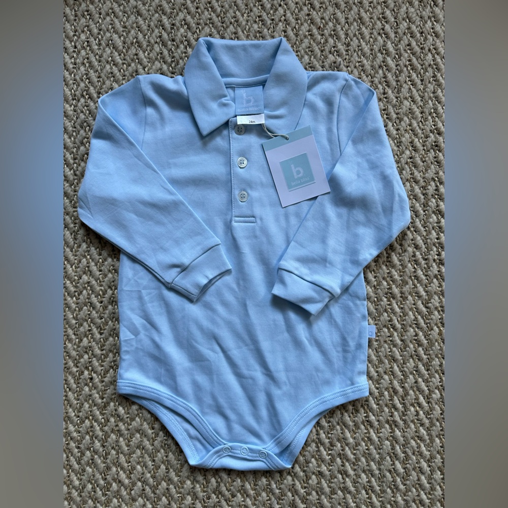 Bella Bliss Blue Long-Sleeve Collared Bodysuit
